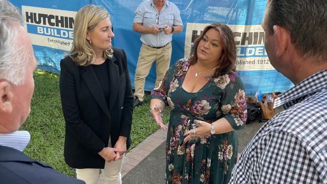 Attorney-General and Minister for Justice Shannon Fentiman chats with Cairns Regional Domestic Violence Service CEO Sandra Keogh after announcing funding for a specialist domestic and family violence court in Cairns.