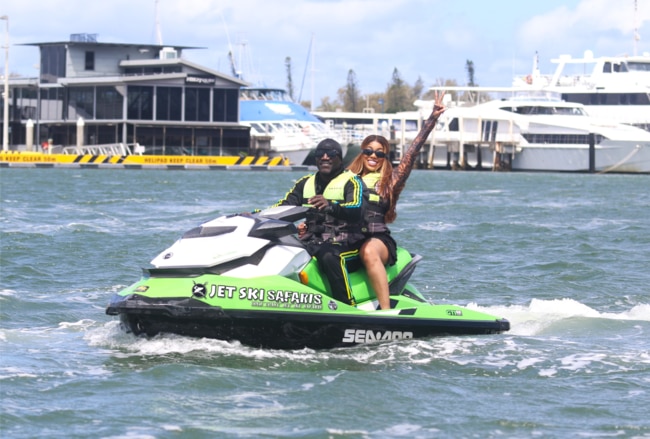 RNB legend Akon and wife AMirror spotted enjoying a jet ski tour on the Gold Coast. Photo: Jet Ski Safaris Gold Coast.