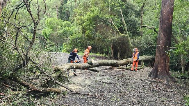 Emergency services are searching for people after a vehicle was swept through floodwaters overnight as Sydney was bashed with a wild storm, leaving thousands without power. The heavy rainfall, which started shifting north towards the MId North Coast and into Queensland, left a barrage of damage in its wake as gale force winds and sheets of rain battered pockets of the state overnight. In the span of 24 hours, nearly 1,700 calls were made the NSW SES, 890 of which were made inside the metro area of Sydney. Two people from Bulahdelah called emergency services after becoming trapped inside their vehicles, which got caught in rising waters, and another man in Mount George required assistance after becoming trapped in flood waters, leaving him with no choice but tos it on the roof of his car until he was rescued. Picture: Facebook