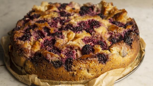 Scrumptious: This blackberry and apple cake is a cross between a sponge and pudding. Picture: Zoe Phillips