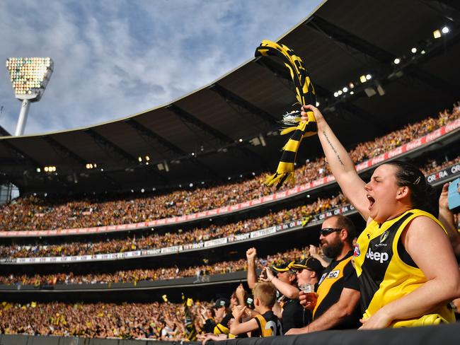 Tigers fans at Melbourne’s MCG. Picture: Jason Edwards