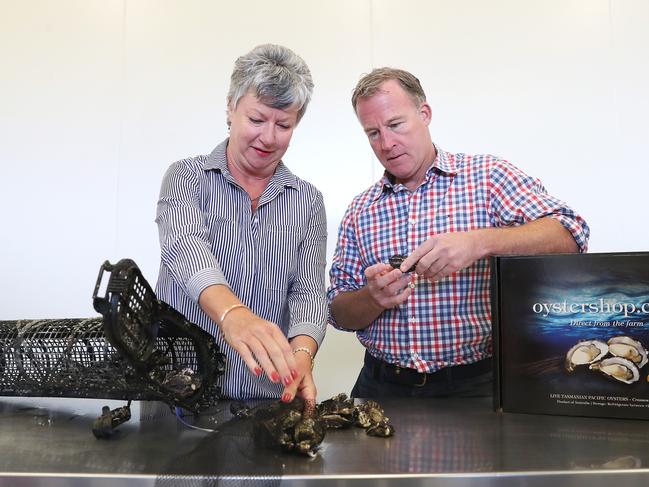 Tas Prime Oysters manager Jane Kenane and Premier Will Hodgman. Picture: NIKKI DAVIS-JONES