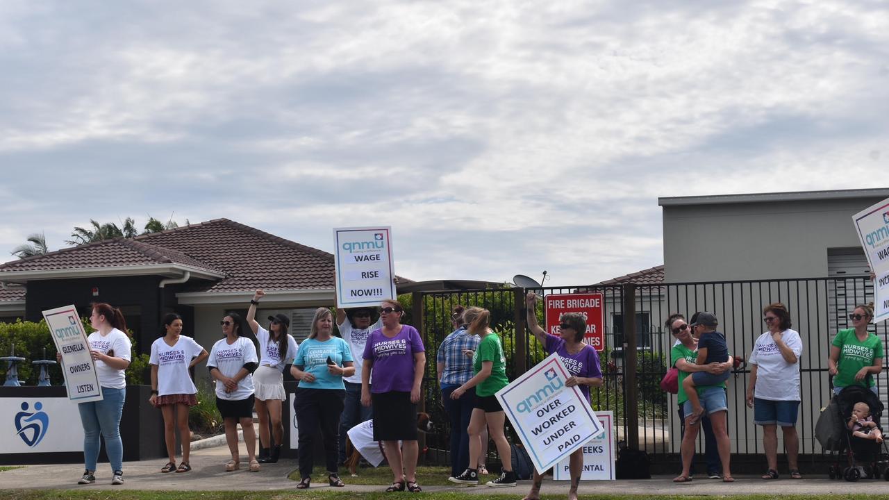 Nurses outside Glenella Care protesting better pay for nurses, October 25, 2021. Picture: Matthew Forrest