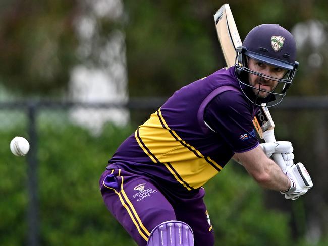 OakleighÃs Brendan McGuinness during the Victorian Sub District Oakleigh v Brighton cricket match in Oakleigh, Saturday, Nov. 19, 2022. Picture: Andy Brownbill