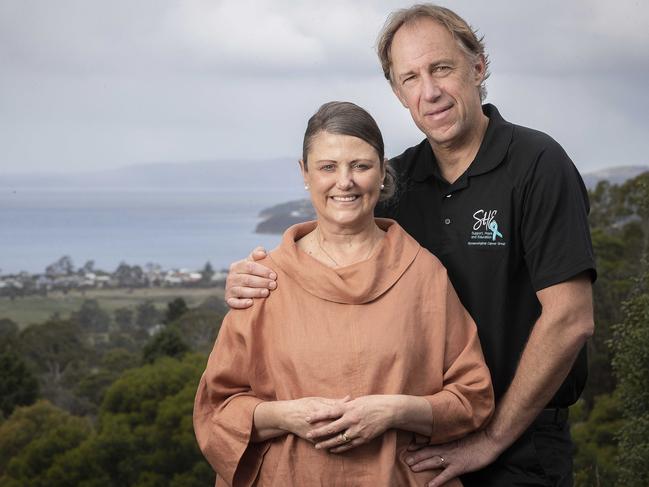 Jo and Scott Harris at their Acton Park home in 2022. Picture: Chris Kidd