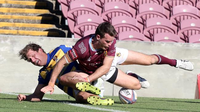 Shane Kennedy scoring. Brisbane Picture by Richard Gosling