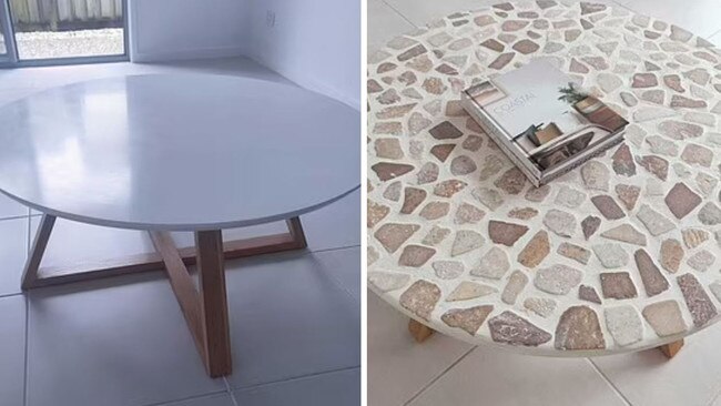 The Kmart table before and after the transformation. Picture: Facebook