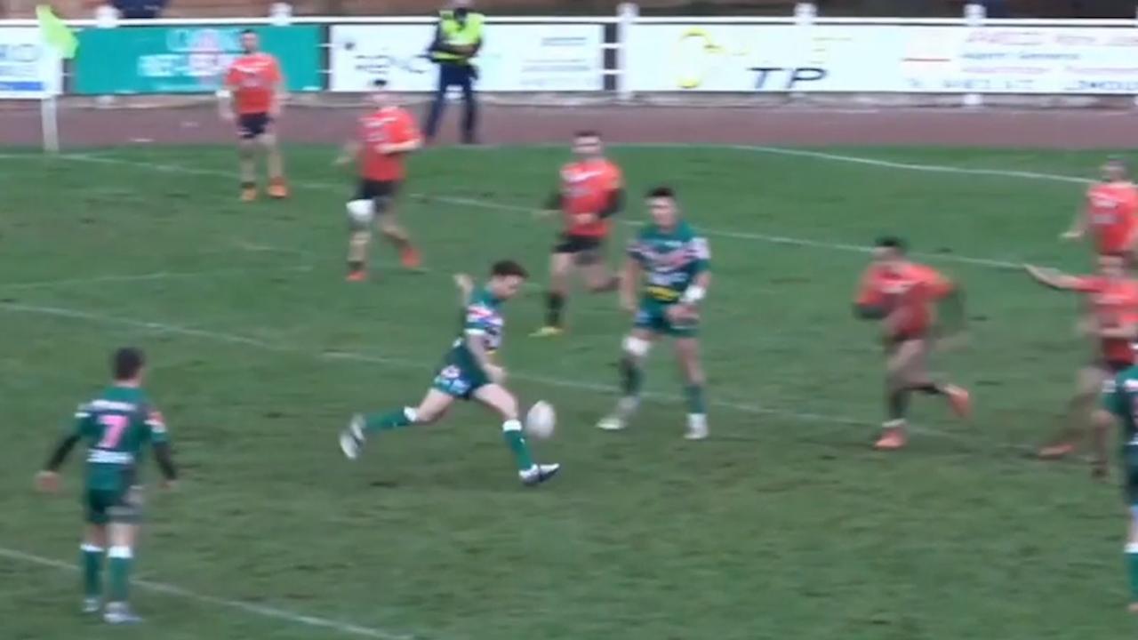 James Maloney kicks the match-winning field goal. Source: XIII Limouxin TV Youtube.