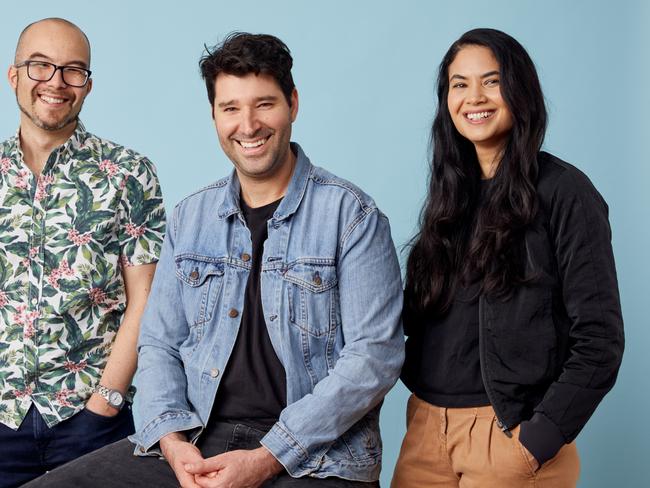 Canva co-founders Cameron Adams, Cliff Obrecht and Melanie Perkins. Picture: Supplied