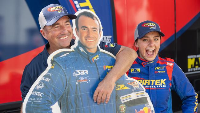 Two-time Supercars champion and former NASCAR racer Marcos Ambrose with his daughter, Tabitha. Picture: Tony Gough