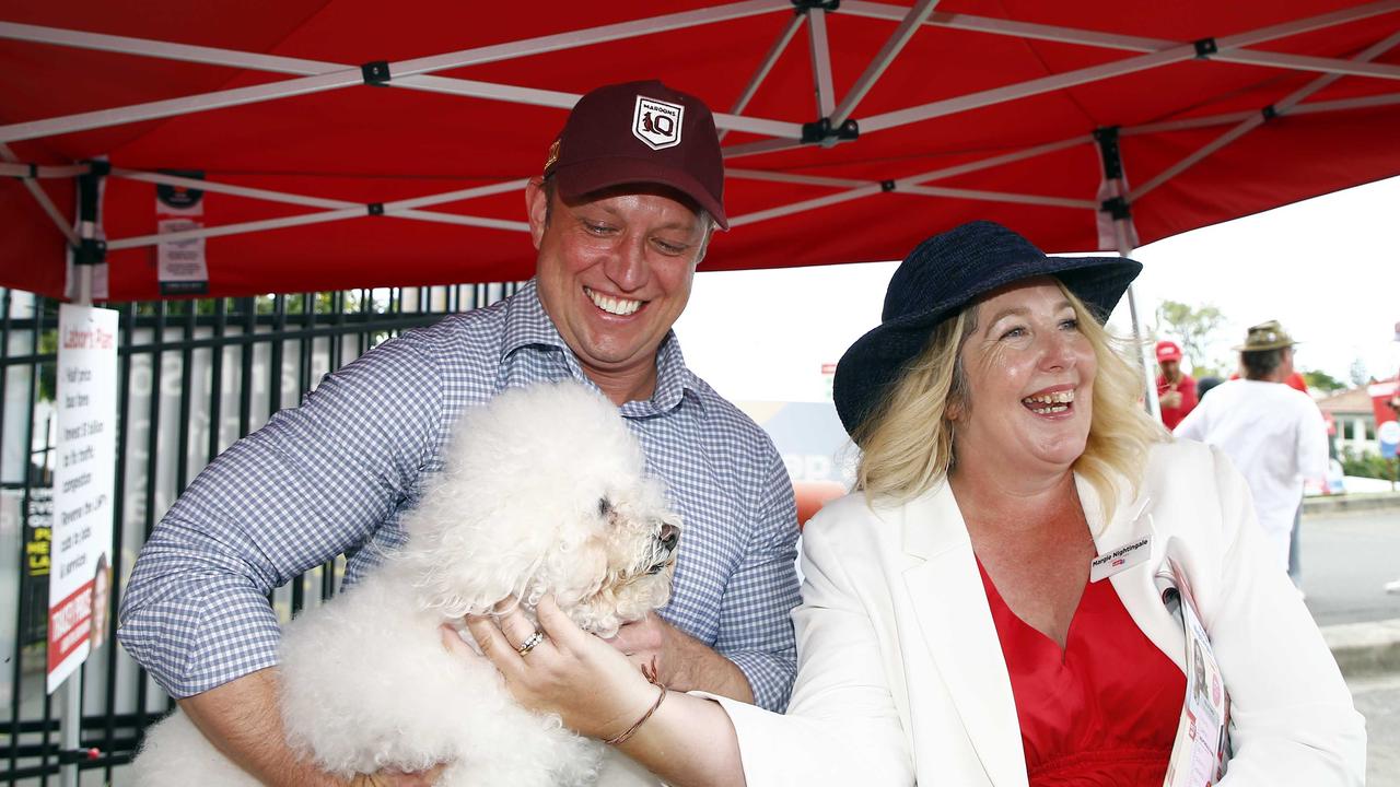 Steven Miles also showed up to help the candidate win over some last minute votes. Picture: NCA NewsWire/Tertius Pickard