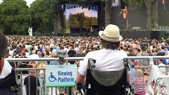 An elevated viewing platform such as this one, seen at a popular UK music festival, would allow people using wheelchairs to see the stage. Picture: Supplied