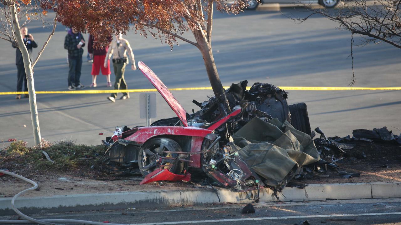 The aftermath of the tragic car crash that killed Paul Walker. Picture: Splash News and Pictures Los Angeles