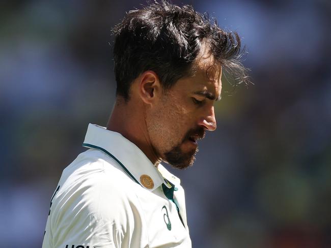 PERTH, AUSTRALIA - NOVEMBER 22: Mitchell Starc of Australia looks on during day one of the First Test match in the series between Australia and India at Perth Stadium on November 22, 2024 in Perth, Australia. (Photo by Cameron Spencer/Getty Images)