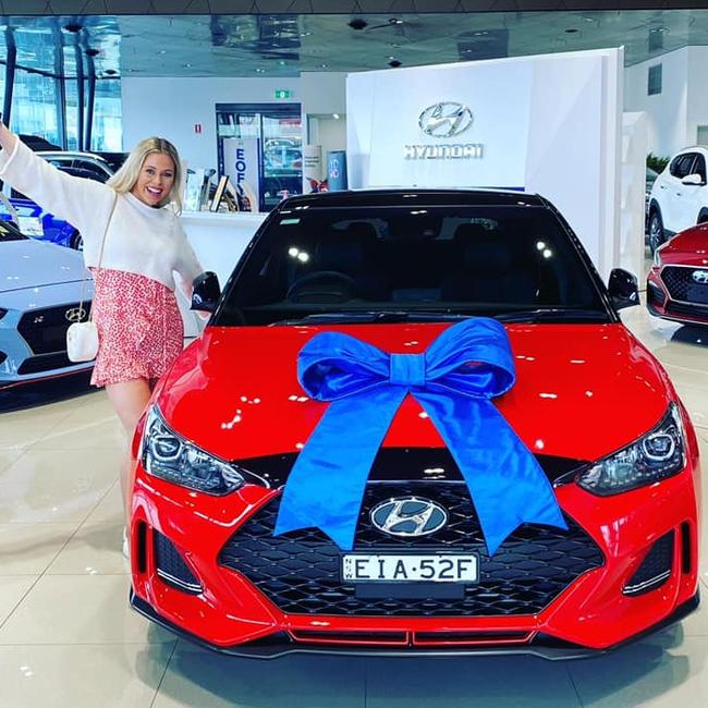 Ms Richards posted a picture of herself after buying a new Hyundai sedan in 2020. Picture: Facebook