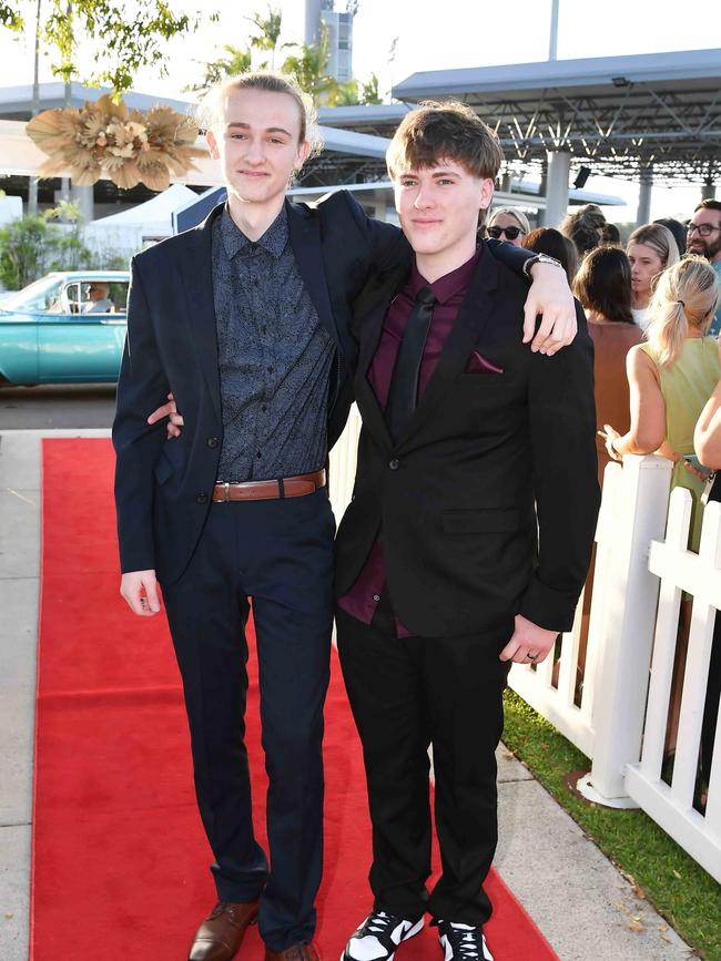 Finn and Liam Cahill at the 2023 Caloundra State High School Year 12 formal. Picture: Patrick Woods.