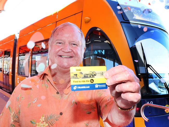 Celebrations to mark the 10th anniversary of the Gold Coast Light Rail at Helensvale Station.Golden Ticket holder Mickey Brennan 10 years on. Picture Glenn Hampson