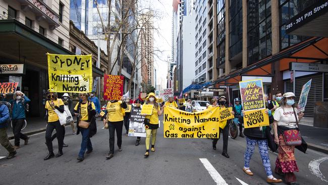 Climate protesterss call for an immediate stop to the huge expansion of fossil fuel mining planned across Australia. Picture: NewsWire / Monique Harmer.