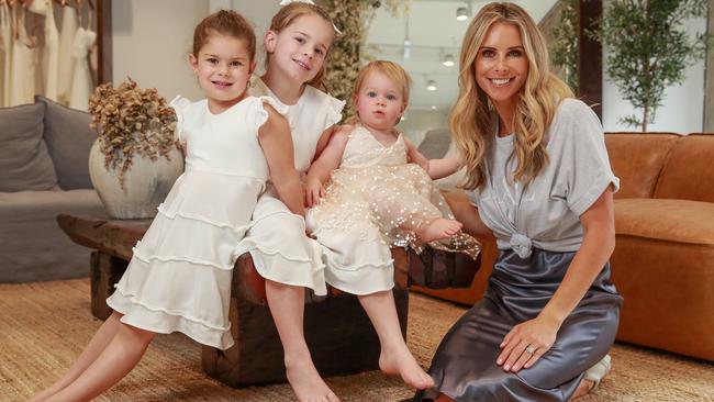 Candice Warner with her daughters Indi, 4, Ivy, 6, and Isla, 16 months. Picture:Justin Lloyd