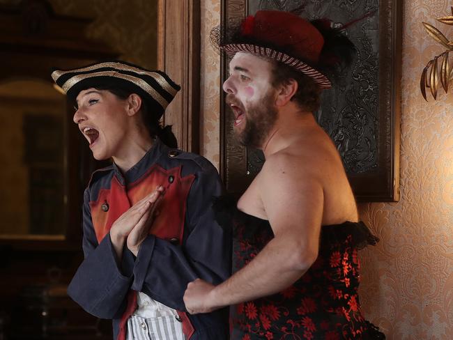 Cast members Anna Kidd and Kristian Byrne rehearsing the Festival of Voices production of <i>The Sailor and the Bawd</i> being performed at the Hope and Anchor. Picture: LUKE BOWDEN