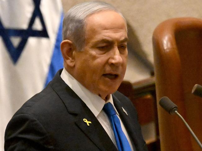 Israeli Prime Minister Benjamin Netanyahu speaks at the opening of the 25th Parliament session in Jerusalem on October 28, 2024. (Photo by DEBBIE HILL / POOL / AFP)