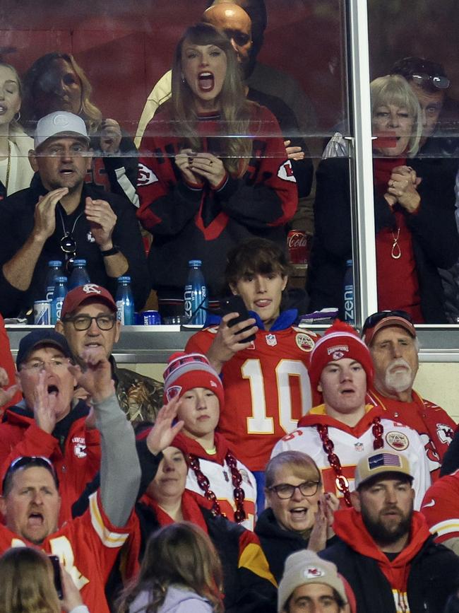 Taylor cheering on her man. (Photo by Jamie Squire/Getty Images)