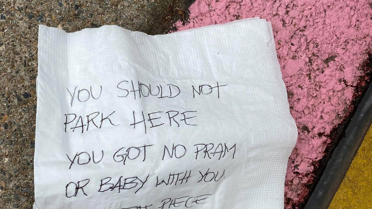 The nasty parking note left by a stranger for the mum of three.