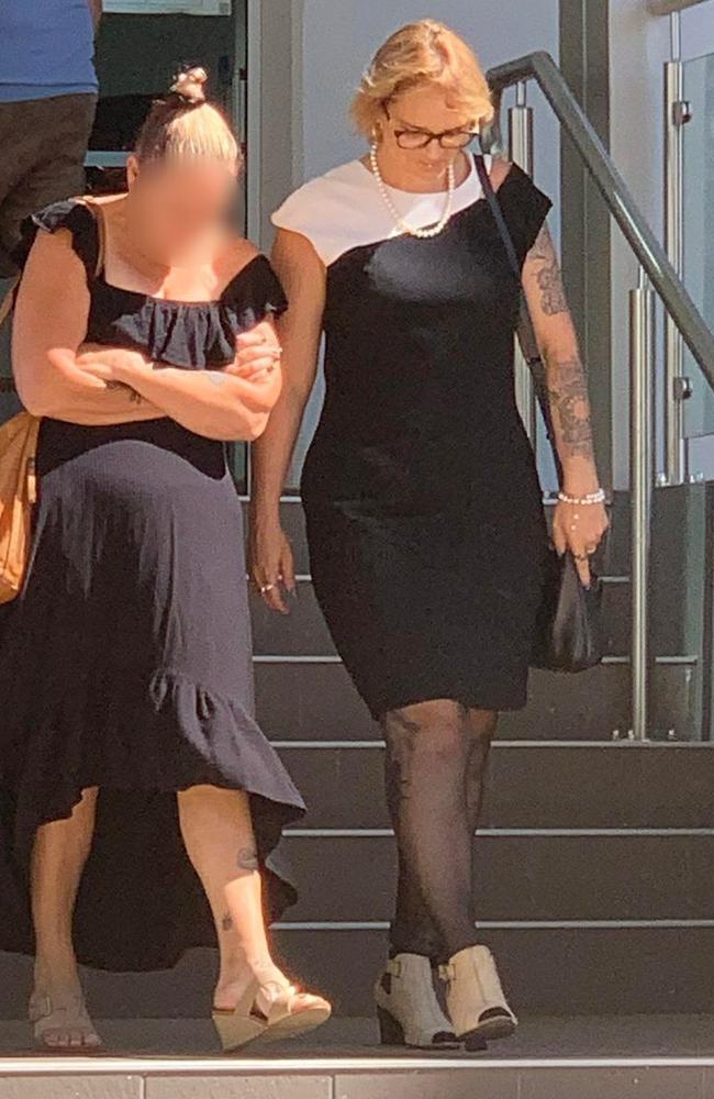 Bianca Leigh Serio (right) leaving Rockhampton Courthouse.