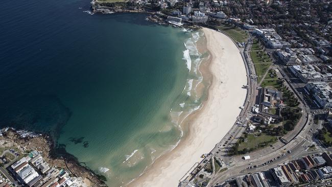 An aerial view of Bondi Beach on April 22, 2020 in Sydney, Australia. Picture: Ryan Pierse/Getty Images.