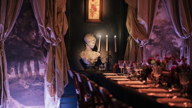 Since early September, a Gatsby-style dining room has hosted 16 people at a long table for twice-nightly sittings. Picture: Supplied.