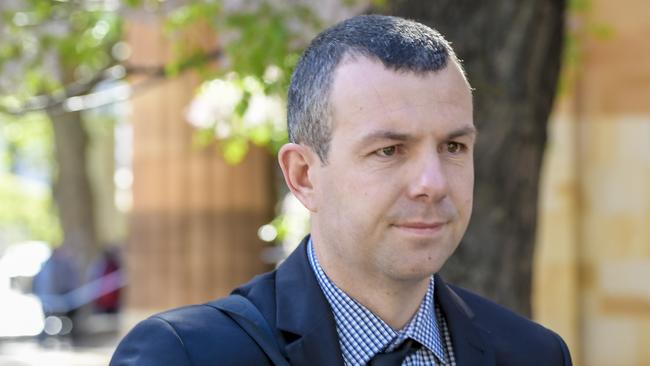 Petrenko’s lawyer Nick Murphy is seen leaving Adelaide Magistrates Court. Picture: NCA NewsWire / Roy VanDerVegt