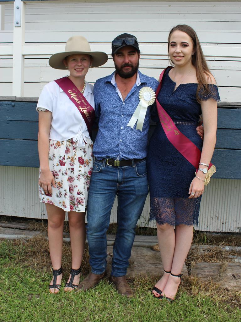 Junior Miss Showgirl Romana Ricketts, Rural Ambassador Hayden Oberle and Miss Showgirl Amanda Hiron at the Murgon Show. Photo: Laura Blackmore