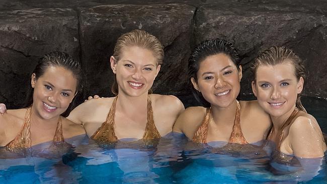 Mako Mermaids Allie Bertram, Cariba Heine, Linda Ngo and Isabel Durant will be move out of their Village Roadshow Studios lot. Picture: Vince Valitutti.