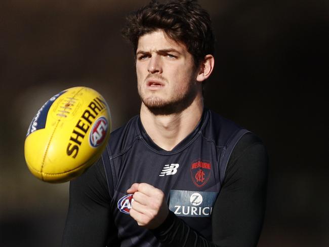 Angus Brayshaw is seen during a Melbourne Demons training session