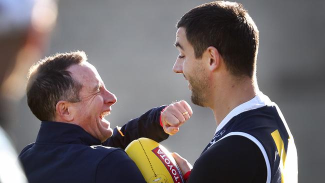 Crows coach Don Pyke captain Taylor Walker. Picture: Sarah Reed