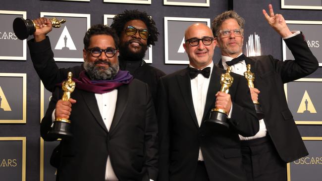 Joseph Patel, Ahmir "Questlove" Thompson, David Dinerstein and Robert Fyvolent pictured with their Oscars. Picture: WireImage.