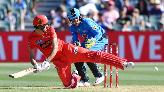 Renegade Beau Webster loses his footing during his quickfire innings. Picture: AAP Image/David Mariuz