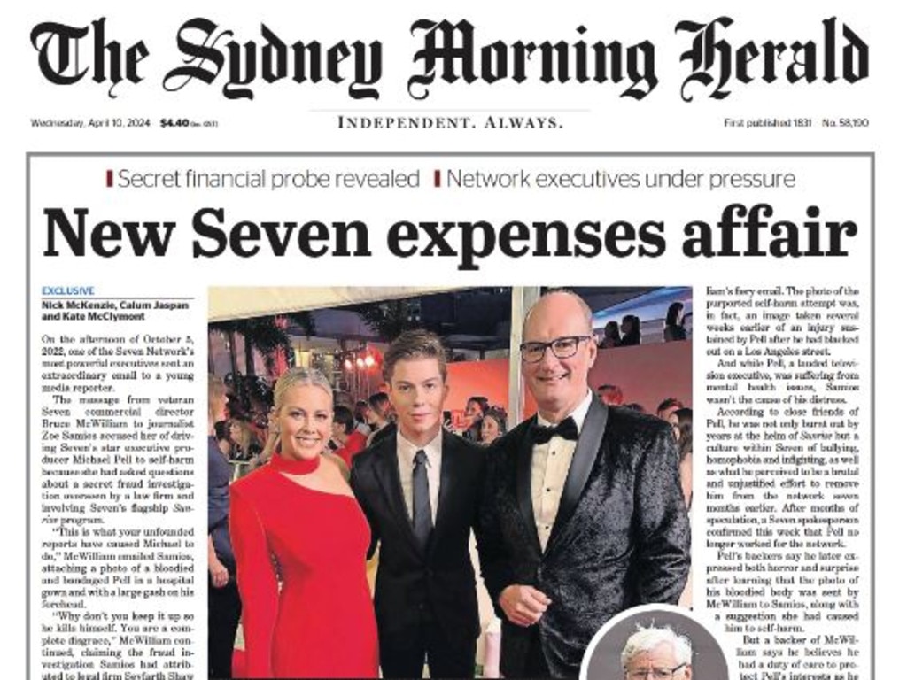 The front page of today's issue of The Sydney Morning Herald.