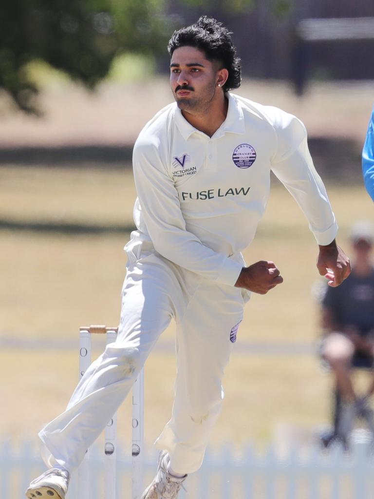 Arjun Sehrawat bowls for Geelong. Picture: Mark Wilson