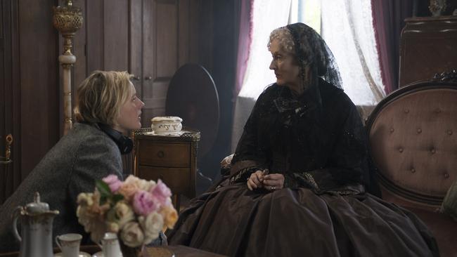 Director Greta Gerwig and Meryl Streep on the set of the movie Little Women. Picture: Sony Pictures.