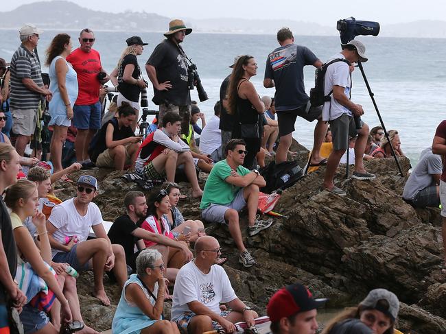 The crowd at the Round 2 of the Quiksilver Pro at Snapper Rocks on Sunday. Picture: Jerad Williams