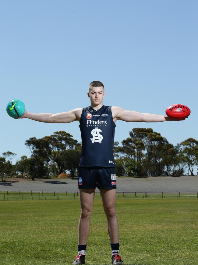 Soccer convert Sam Draper, who 203cm and weighs 105kgs, spent six years of his childhood growing up in the English village of Brede. Picture: Dylan Coker