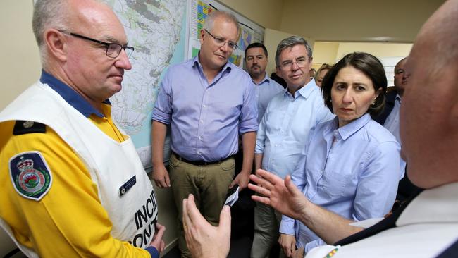 Prime Minister Scott Morrison and NSW Premier Gladys Berejiklian at Wauchope. Picture: Nathan Edwards