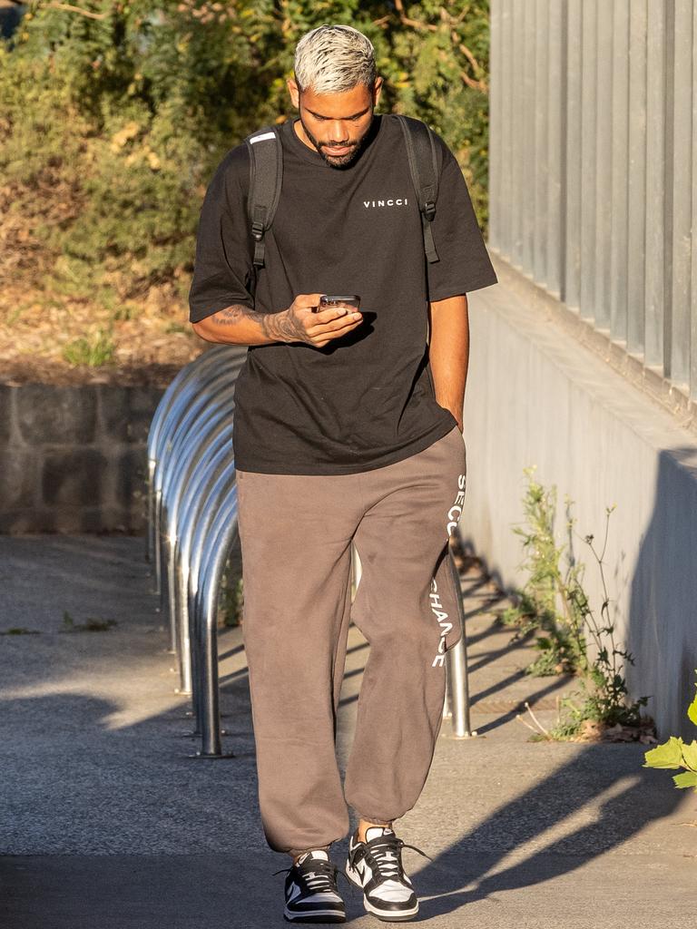 Tarryn Thomas’ early arrival at North training to avoid cameras. Picture: Jake Nowakowski