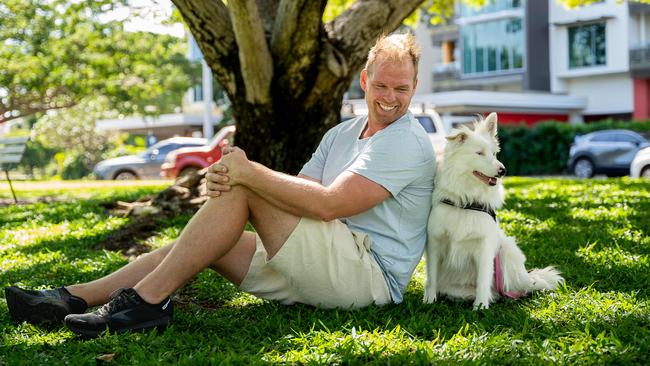 Jarrod Woodgate said deaf and blind service dog Lily – who he adopted through Paws Darwin – was his world. Picture: Pema Tamang Pakhrin