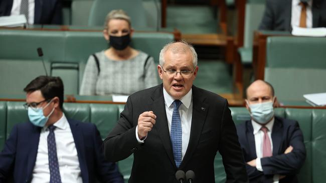 Scott Morrison backtracks and confesses the vaccine roll out is a race. Picture: NCA NewsWire / Gary Ramage