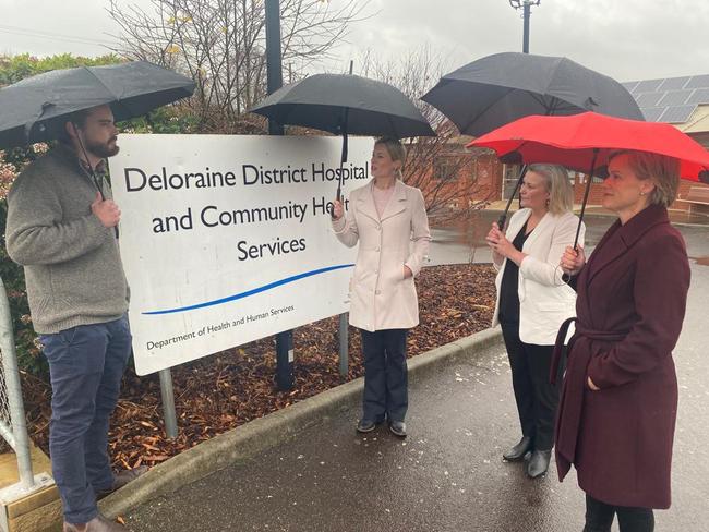 Dr Aaron Hawkins with Labor MPs Rebecca White. Anita Dow and Jen Butler in Deloraine on Tuesday, June 13, 2023.