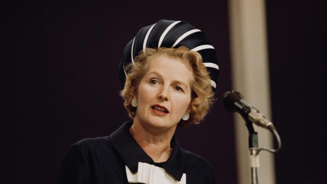 Thatcherdelivers a speech from the platform at the Conservative Party annual conference in Blackpool, England in October 1970.