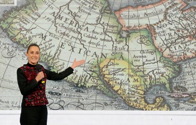 Mexico's President Claudia Sheinbaum displays a 17th-century world map showing "America Mexicana" -- pushing back at Donald Trump