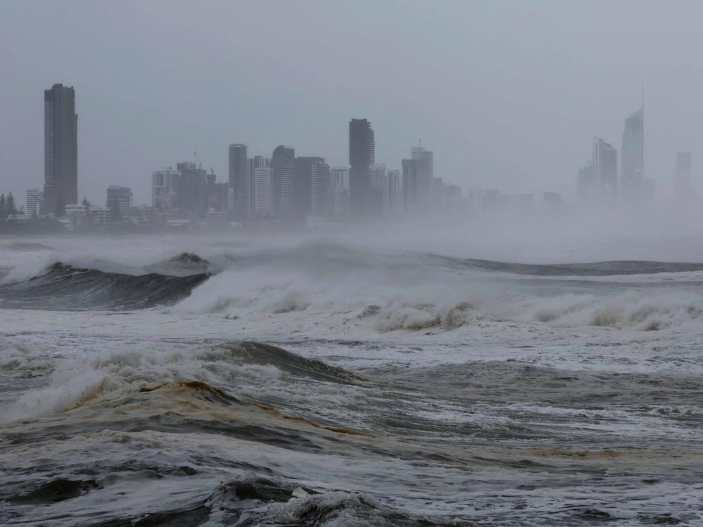 Massive waves have formed along the Gold Coast ahead of the expected arrival of Cyclone Alfred early Saturday. Picture: NewsWire/Tertius Pickard